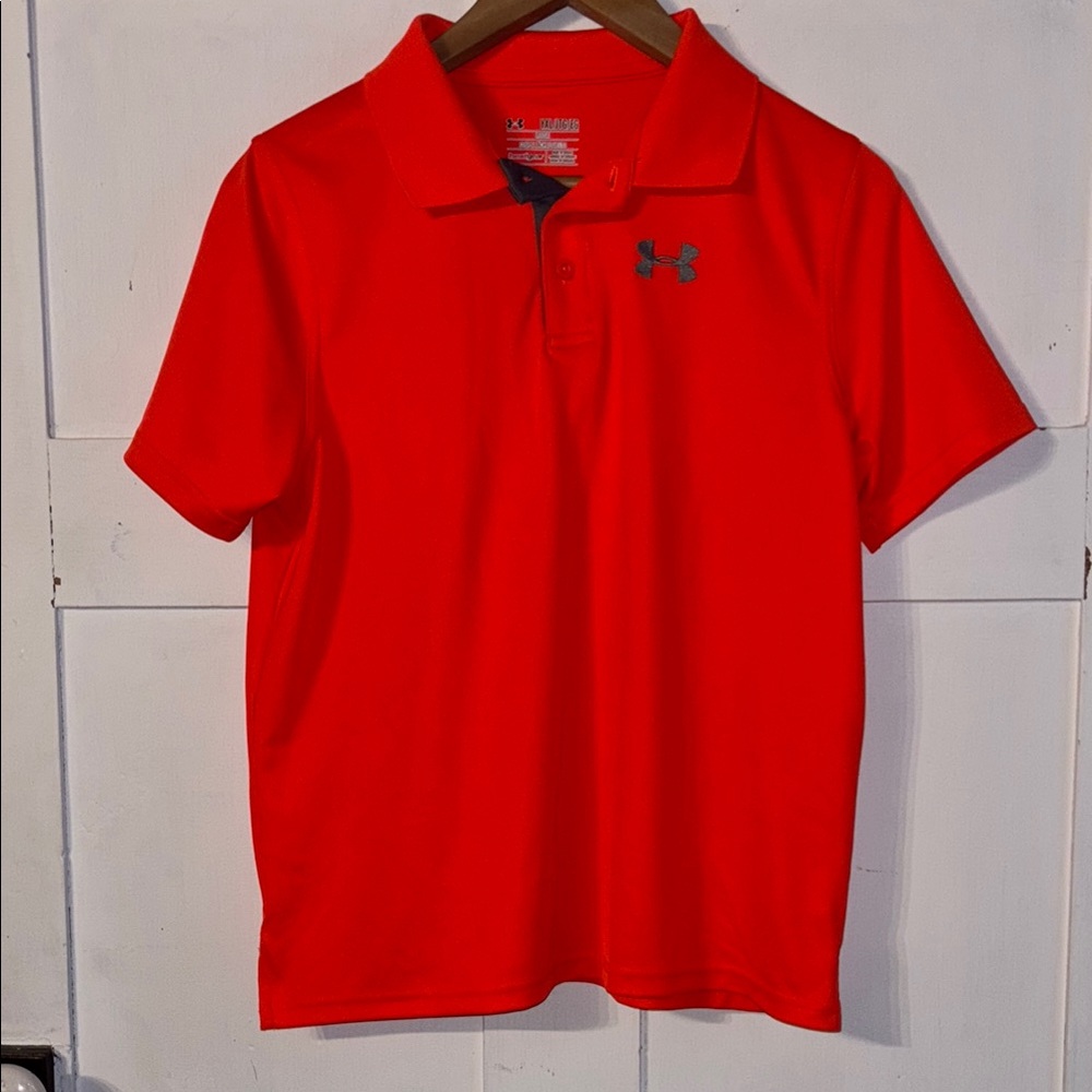 Under Armour Orange Polo Shirt Short Sleeve Casual Athleisure Size Youth XL Boy